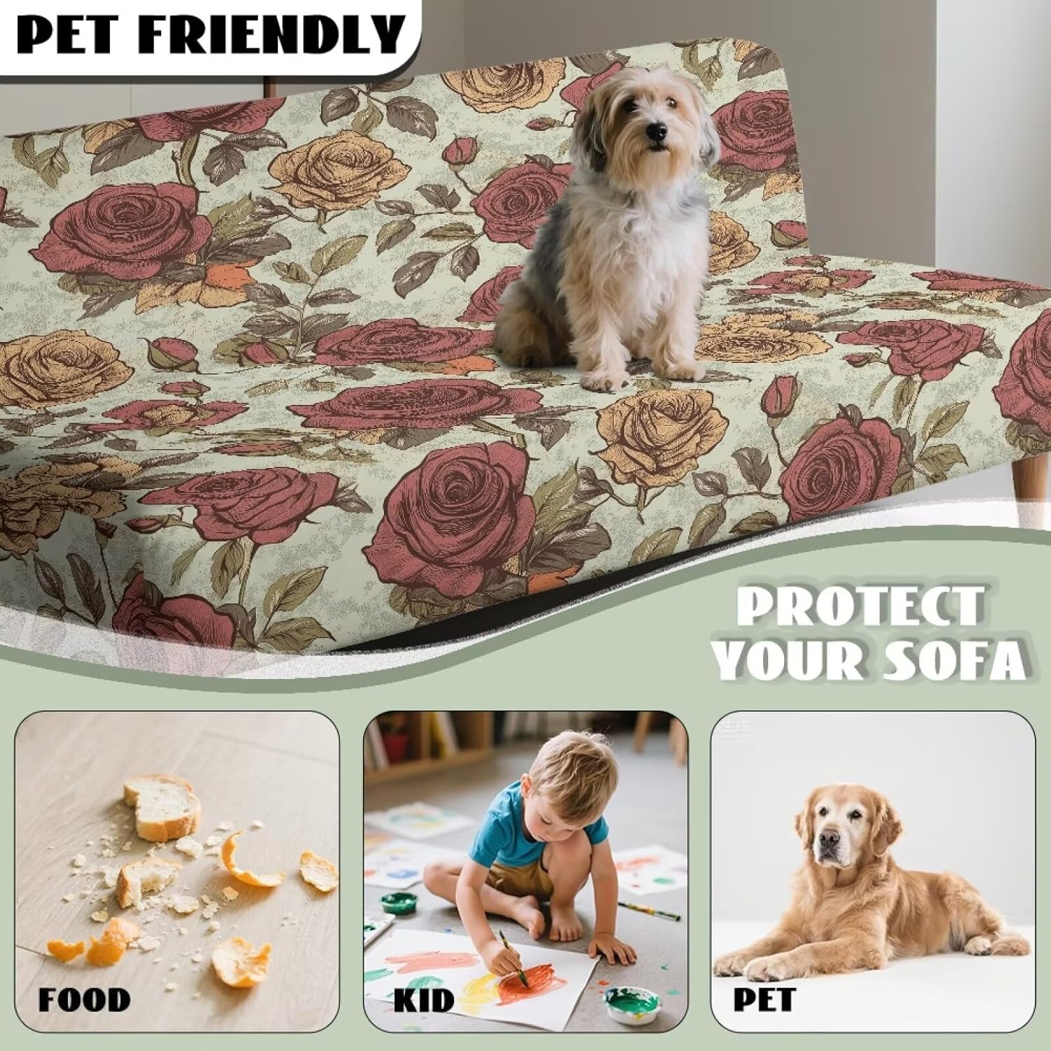 Rose Armless Sofa Chair Slipcover Vintage Style Futon Couch Covers for Home Office Washable Furniture Protector Easy Going Stretch Slipcovers