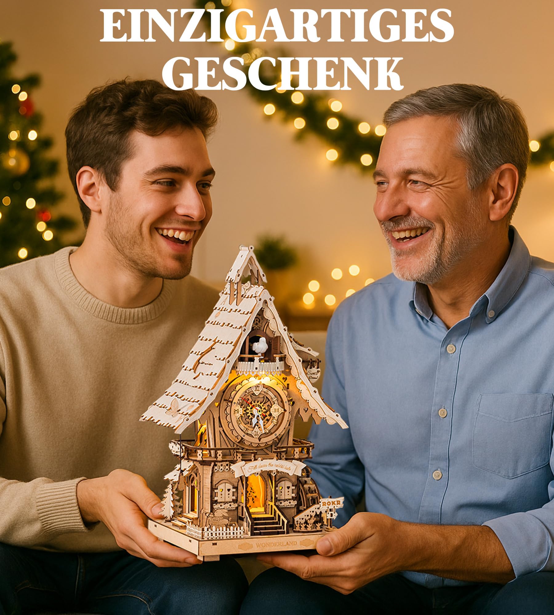 ROKR Kuckucksuhr 3D Holzpuzzle Erwachsene Holzuhr Modellbausätze Geschenk für Männer Frauen Holzfarbe LC901