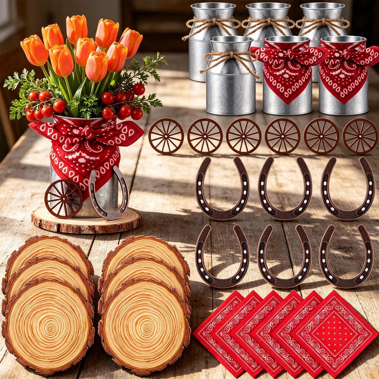 Kit de centro de mesa, decoración de fiesta de con rueda de vagón
