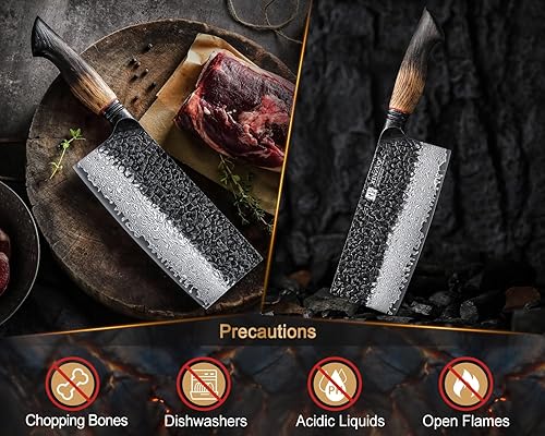 Miniatura 7 de XINZUO Cuchillo de carnicero para verduras de 7.3 pulgadas, acero de Damasco forjado con núcleo de acero 10Cr15Comov, cuchillo afilado para cortar