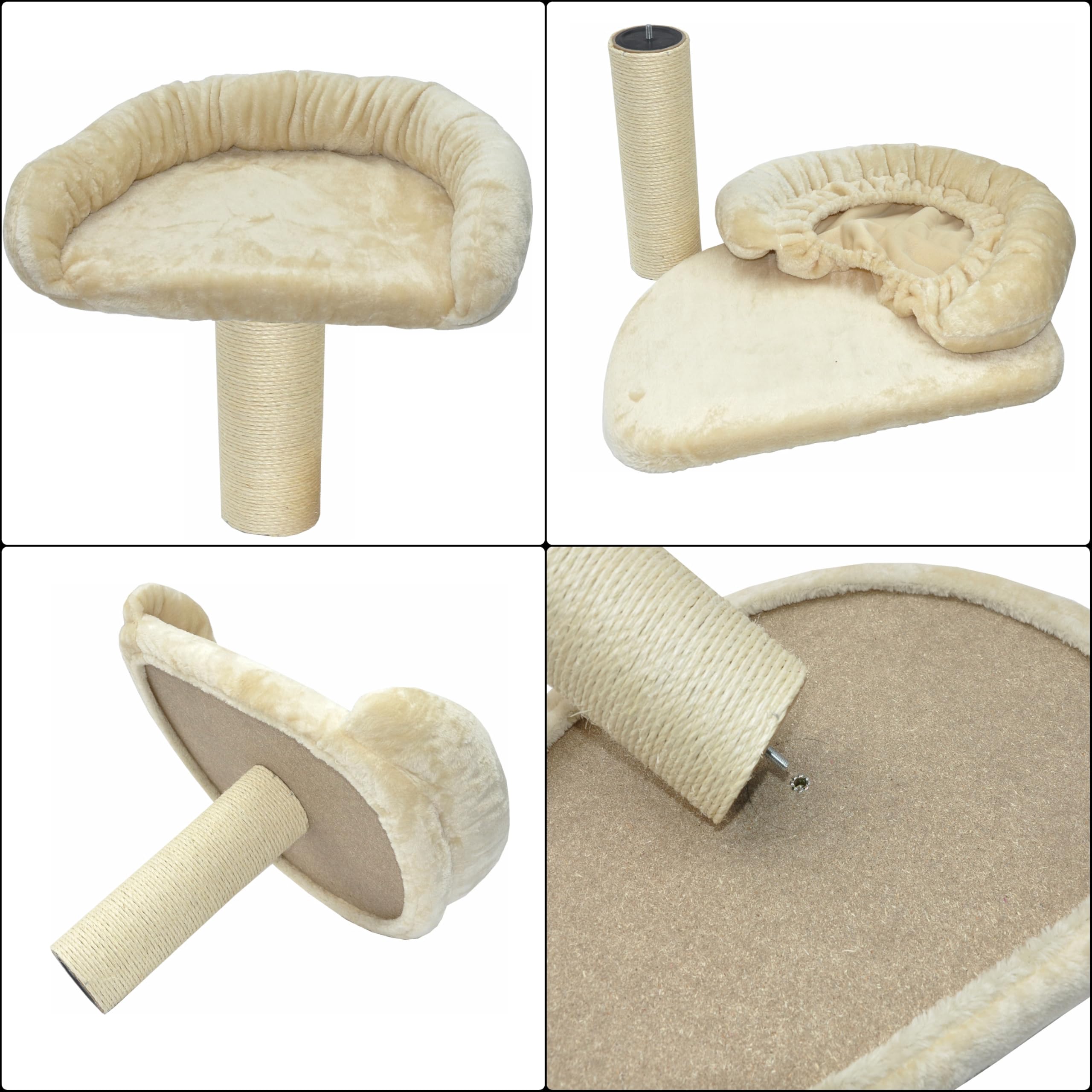 nanook Katzen Liegeplatz Katzenbett XL 60 x 40 cm inkl. Kratzstamm 35 cm, für große Katzen geeignet, Kratzbaum Erweiterung, Farbe: beige