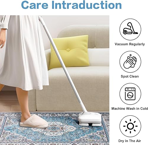 Miniatura 7 de COMSLE Alfombra de lana sintética de 4 x 6 pies para cocina, estilo bohemio, lavable, antideslizante, envejecida, alfombra de piso suave para