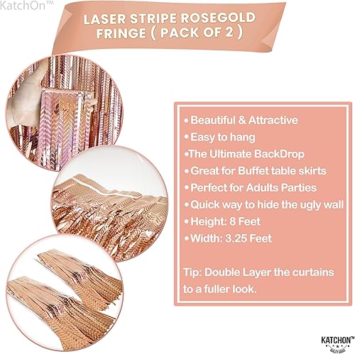Miniatura 3 de KatchOn, Cortina láser de flecos de oro rosa, extra grande de 3.2 x 8 pies, paquete de 2 | Telón de fondo de oro rosa para decoración de despedida