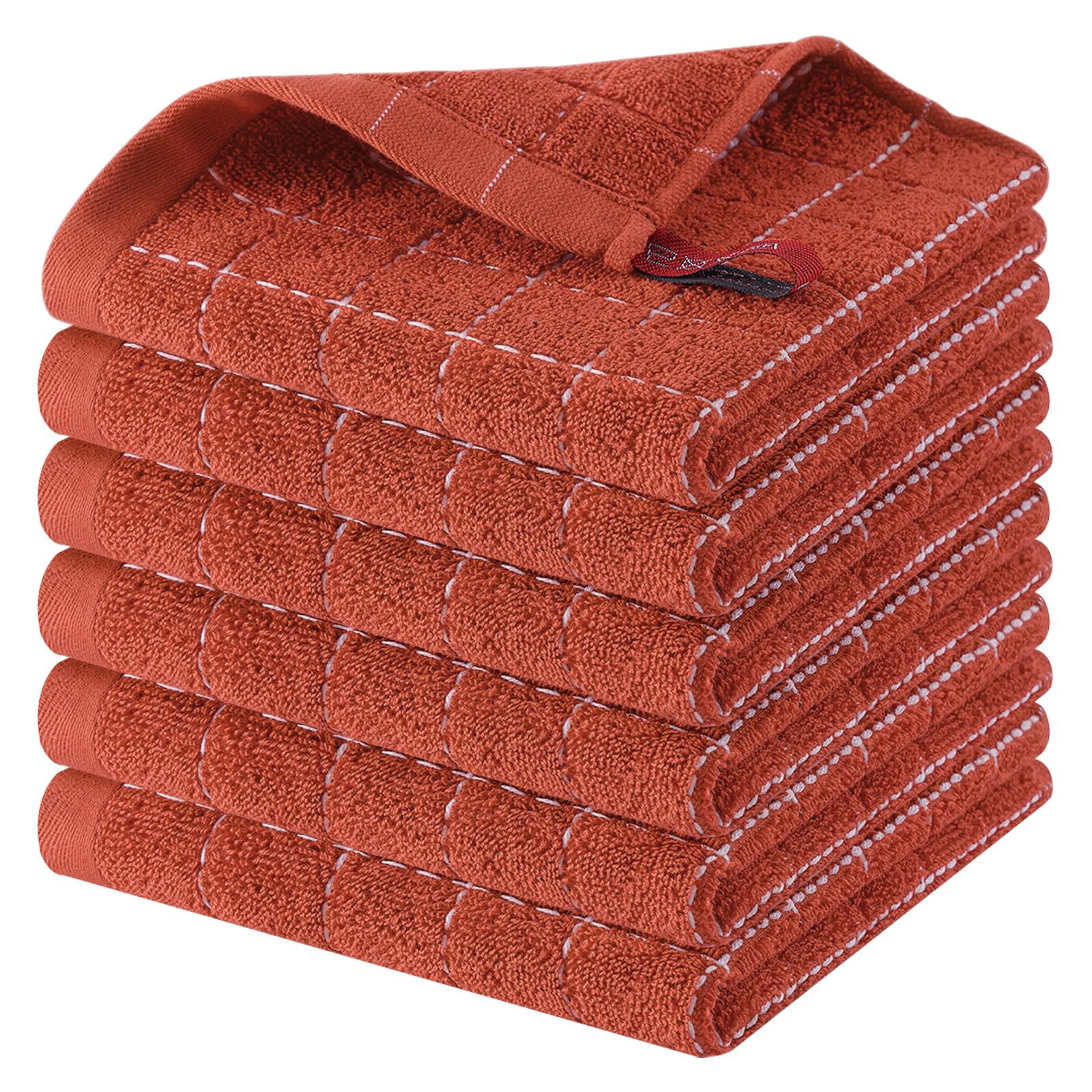Homaxy 100% Cotton Terry Kitchen Dish Cloths, 6 Pack, Rust | Ultra Soft and Absorbent, Suitable for Drying and Washing Dishes