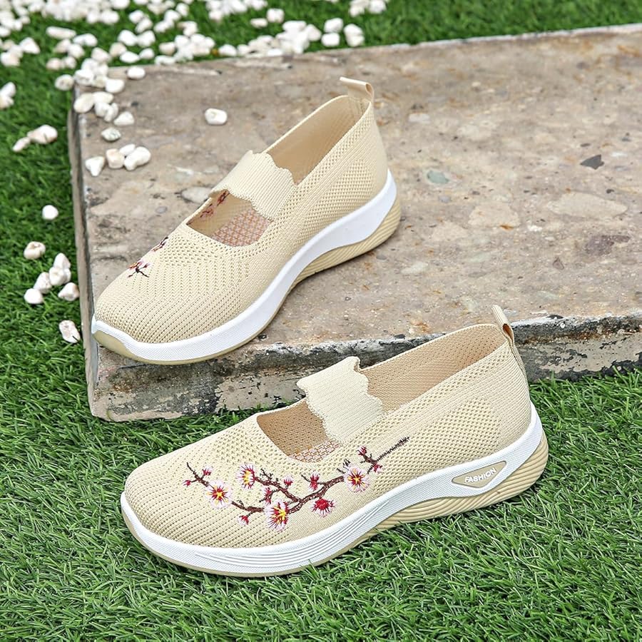 Women Orthopedic Slip On Shoes Womens Embroidered Flower Shoes