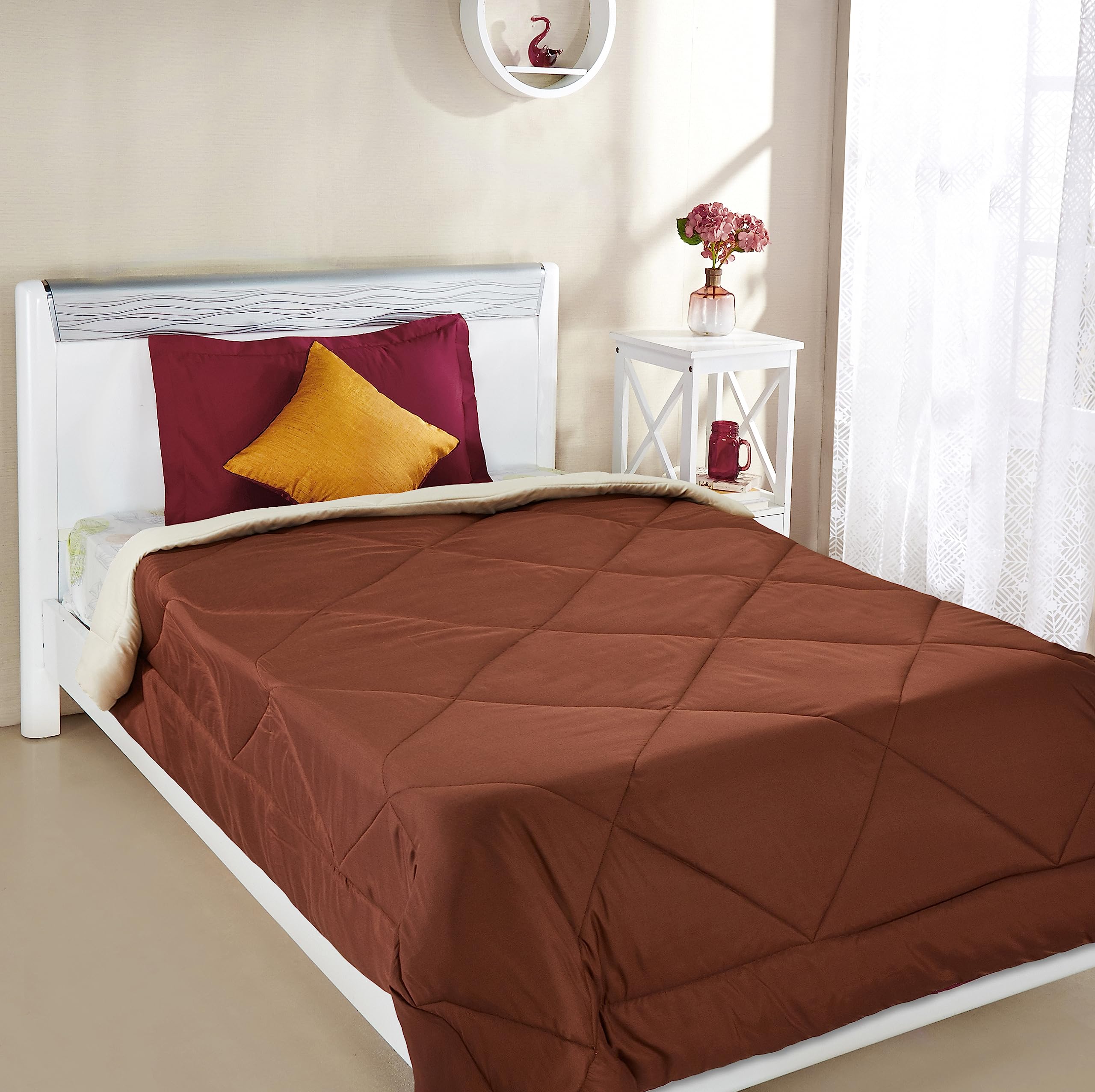 Amazon Brand - Solimo Microfiber Reversible Comforter, Single (Subtle Beige and Walnut Brown, 200 GSM)| TC - 90