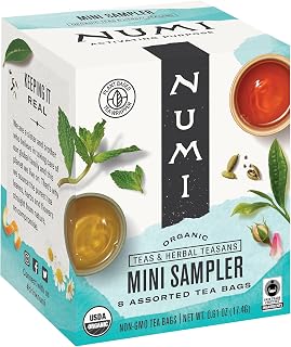 Numi Organic Tea Mini Sampler Variety Pack, 8 Count Box, Assorted Black Tea, Green Tea, White Tea, Herbal Tea Bags