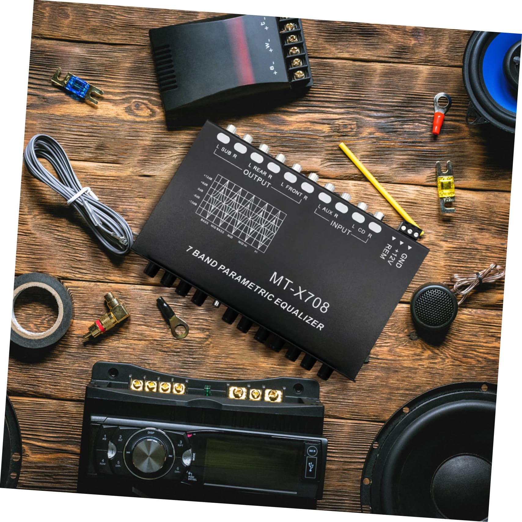 LIFKOME Ecualizador de Coche Diseño Compacto de 7 Bandas y Estructura Metálica Mejora la Calidad de Sonido en Sistemas de Audio para Automóvil