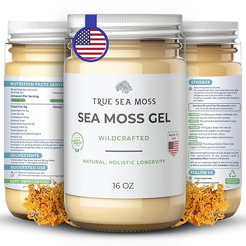 TrueSeaMoss Wildcrafted Gel de musgo marino irlandés  Nutritivo orgánico crudo rico en minerales, proteínas y vitaminas  Suplemento antioxidante