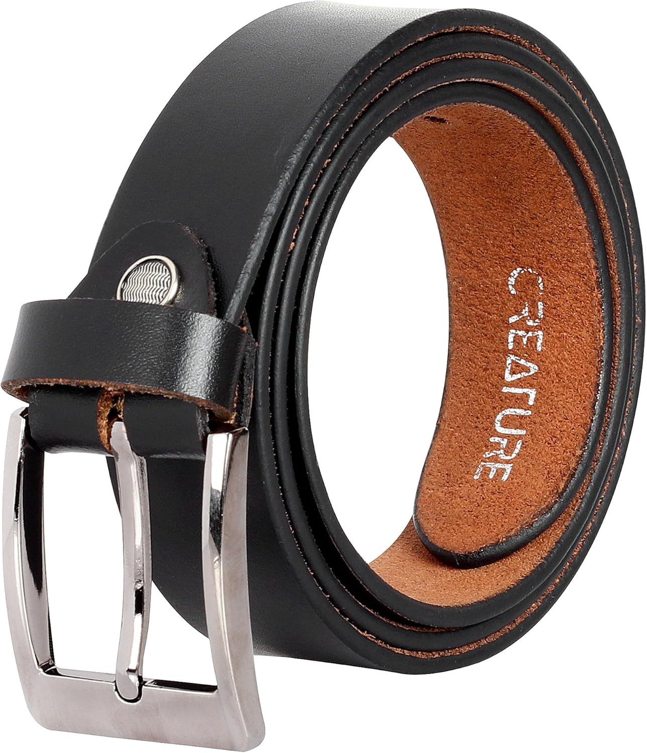 CREATURE Formal Casual Black Color Genuine Leather Belts For Men (Lenght- 46 inches BL-020-35MM)