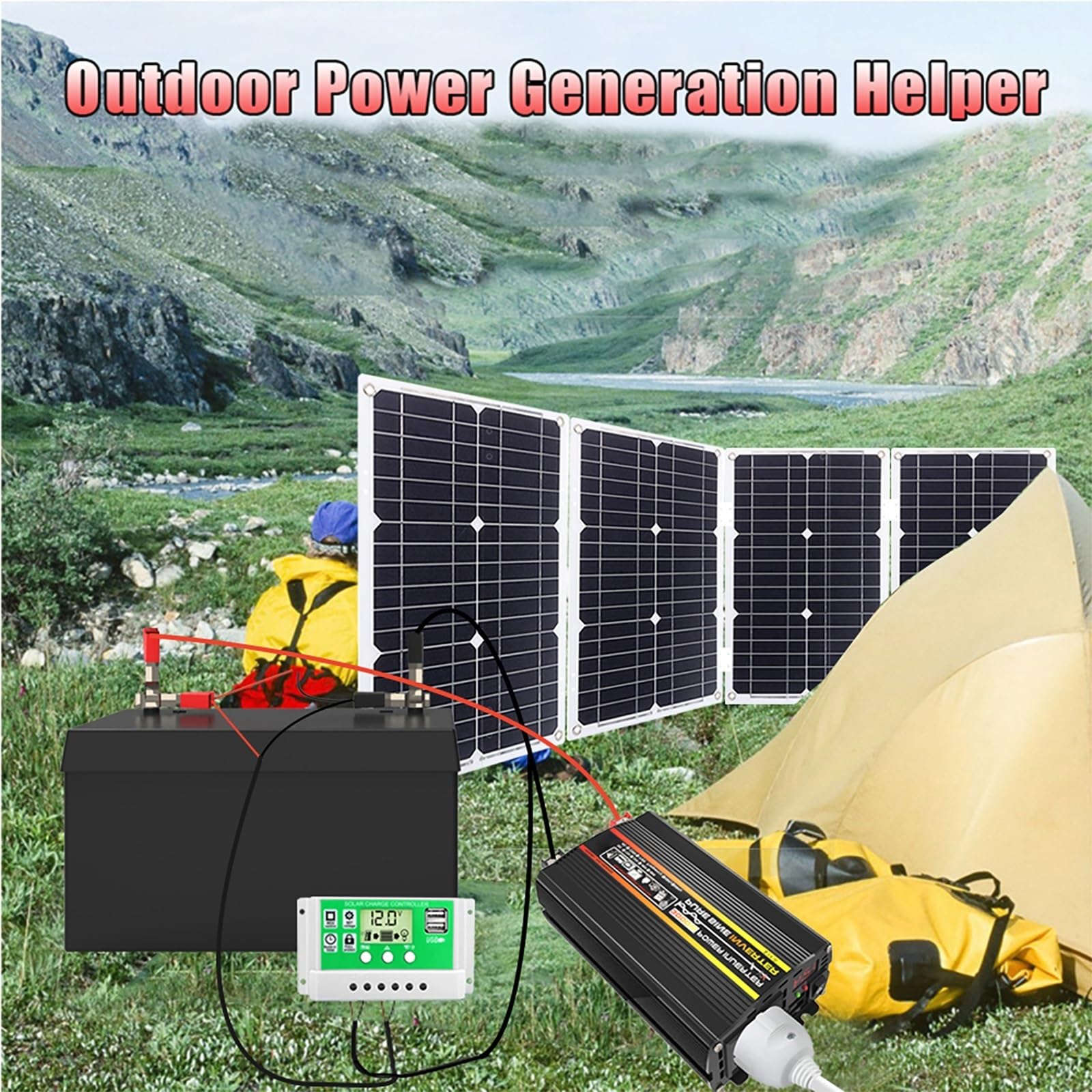 4000W/6000W Kit Solar Completo Con Inversor 100W Panel Y Controlador 50A | Panel Monocristalino Impermeable, Protección Múltiple De Circuitos, RV, Camping, Cabaña, Energía De Respaldo(4000W,12V-110V)