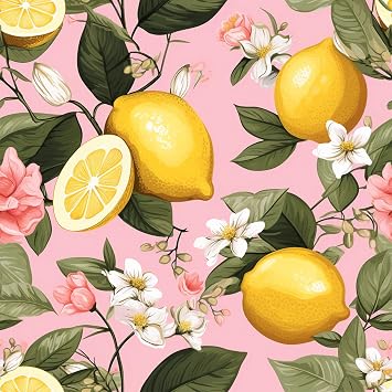 VEELIKE Pink Lemon Wallpaper Stick and Peel Waterproof Citrus Fruit Wallpaper for Kitchen Bedroom Nursery 17.7x118 Removable Pink Floral Wallpaper Prepasted Lemon Contact Paper for Cabinets Drawer