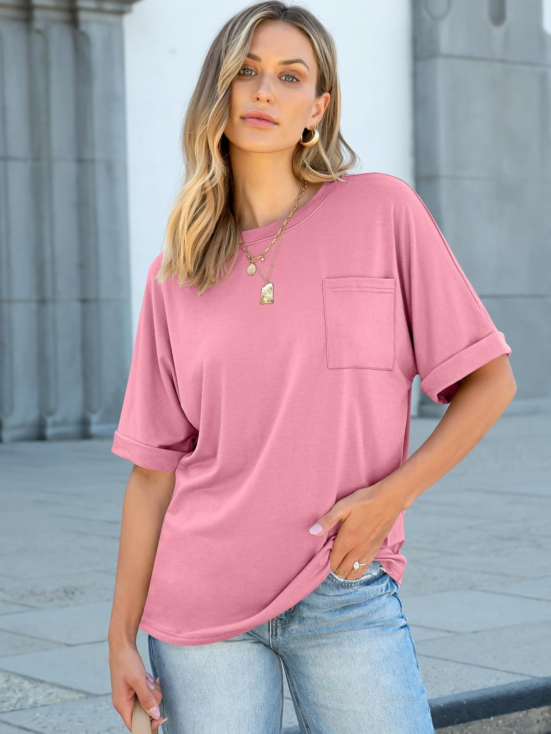 ANRABESS Women Oversized T Shirts Short Sleeve Summer Casual Loose Top Basic Tee with Pocket thumbnail