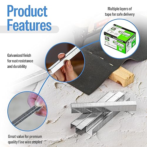 Miniatura 5 de meite Grapas de tapicería galvanizadas de calibre 20, corona de 12 pulgada (0.484 in) con longitud de 12 pulgada, resistente para construcción,