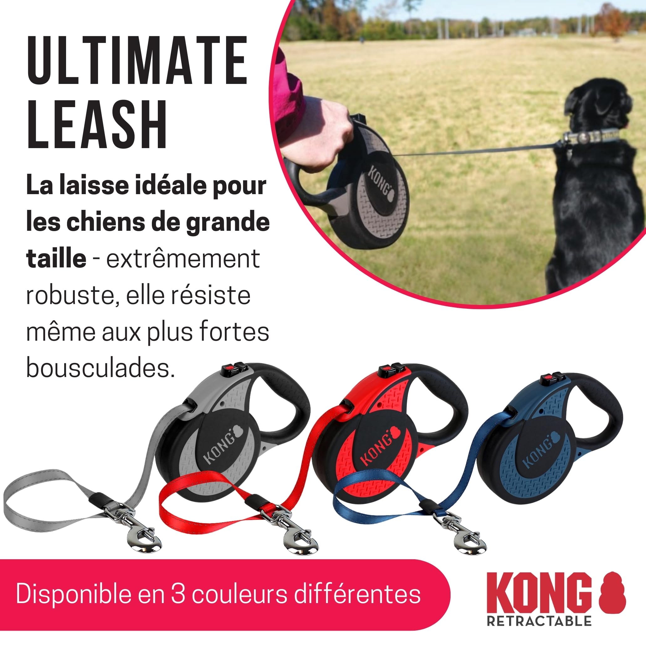 Kong Chiens Extensibles pour Chiens rétractile Kong Ultime Taille XL (5m / 70 kg)