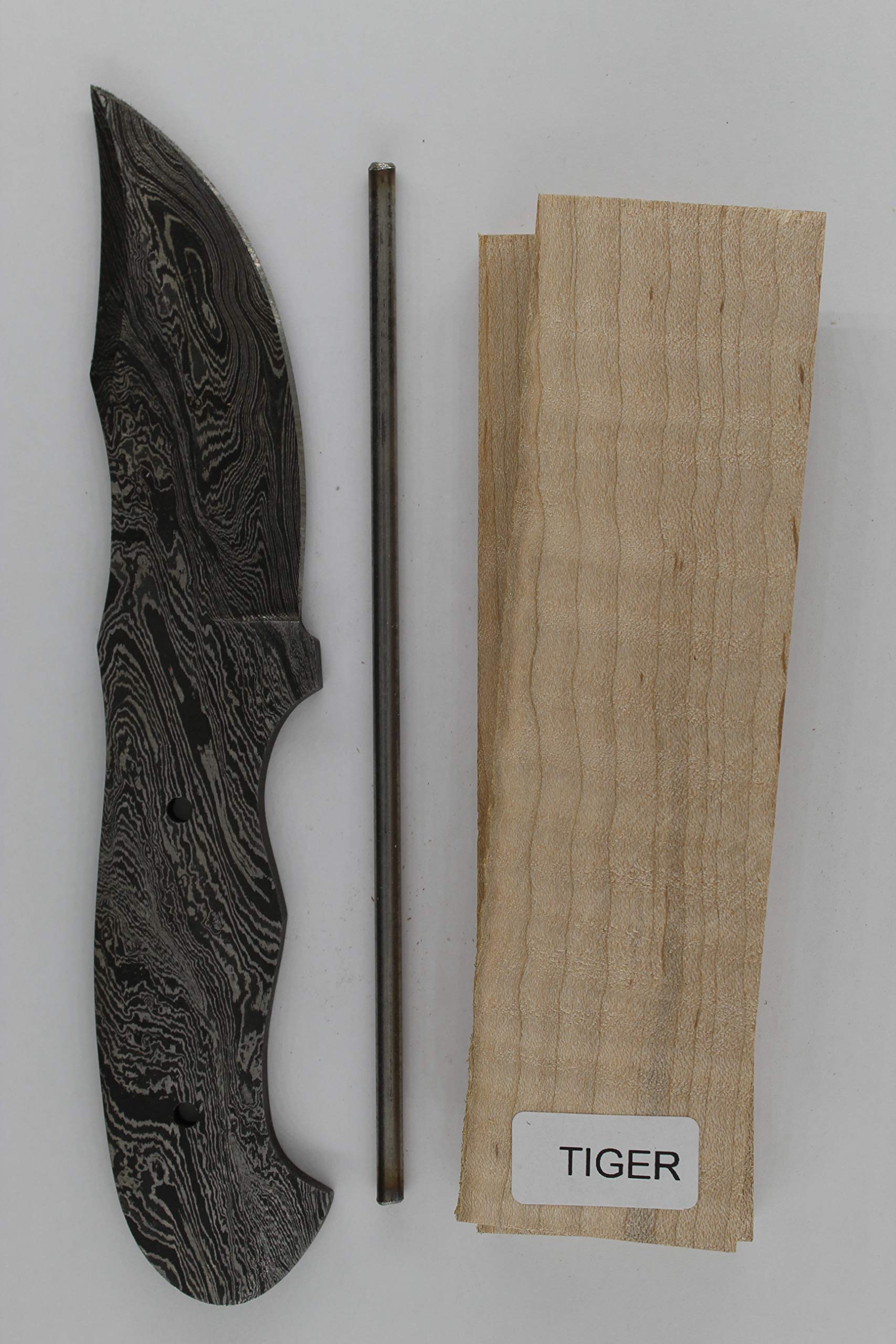 Idaho Damascus Clip Point Knife Making Kit – DIY Damascus Steel Knife Kit with Blade, Handle Material, Pins & Instructions – Build Your Own Handmade Knife Kit for Beginners, Teens & Adults (CURLY MAPLE)