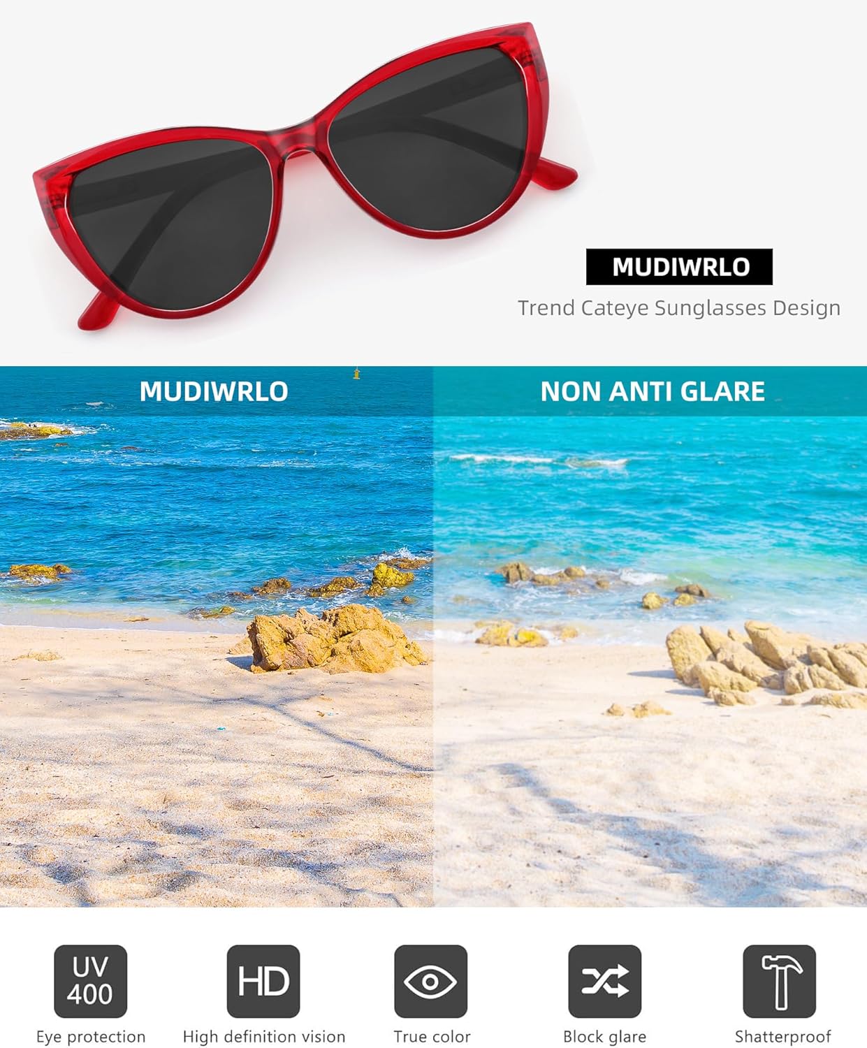 Cat Eye Sunglasses for Women Trendy TR90 Sun Shade Sunnies UV400 Protection - Image 7