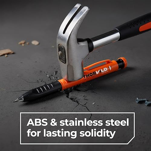 Miniatura 7 de THORVALD - Marcadores de carpintero 2 en 1 con empuñadura para dedos para carpintero, incluye 7 minas y sacapuntas, portaminas macizo con punta