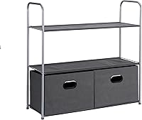 Amazon Basics Freestanding Closet Organizer: 3 Fabric Shelves, 2 Drawers, No-Tool Assembly, Grey 32.7x12.2x31 Inches