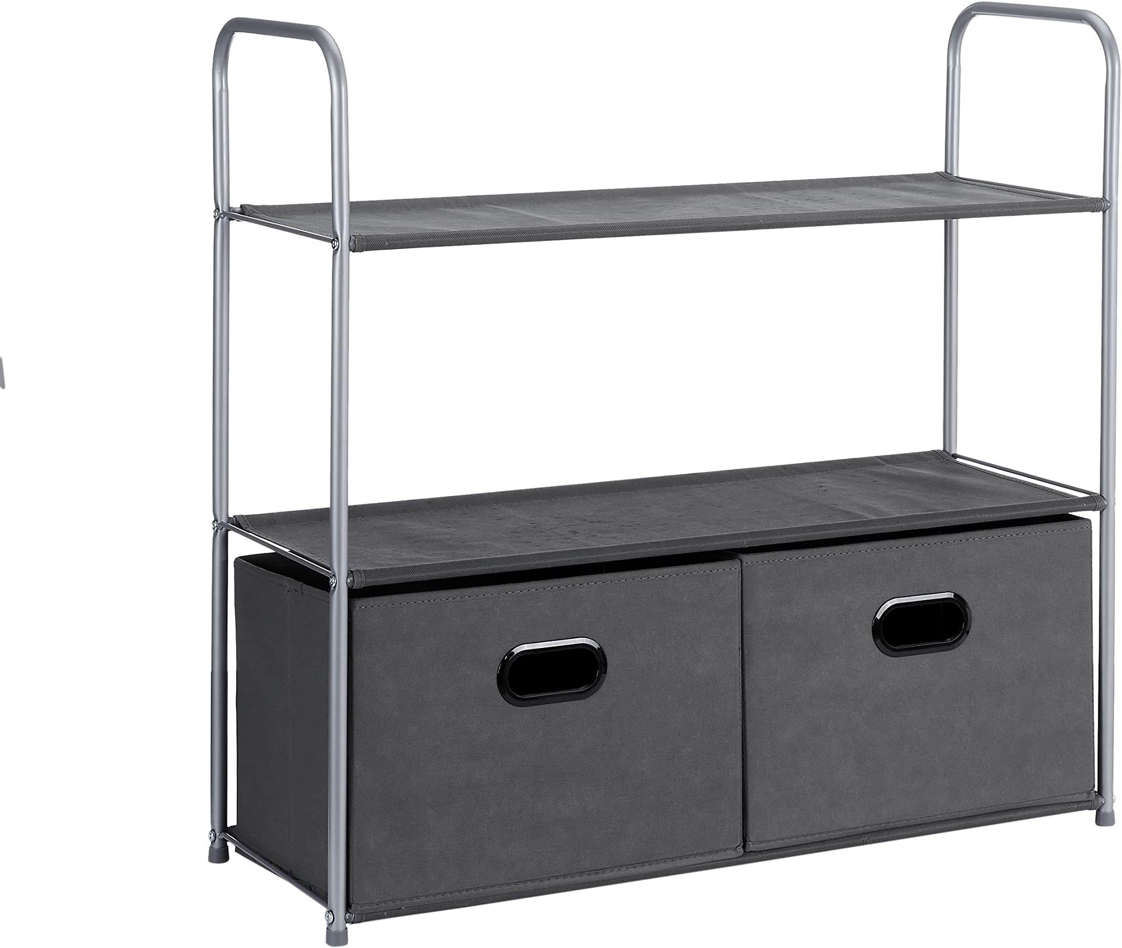 Freestanding Closet Organizer with Fabric Bins, Drawers and 3 Shelves, Easy to Assemble, Grey, 32.7" x 12.2" x 31"
