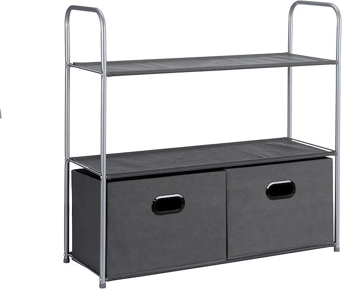 Amazon Basics Closet Storage Organizer with Fabric Bins, Drawers and 3 Shelves, Grey, 32.7" x 12.2" x 31"