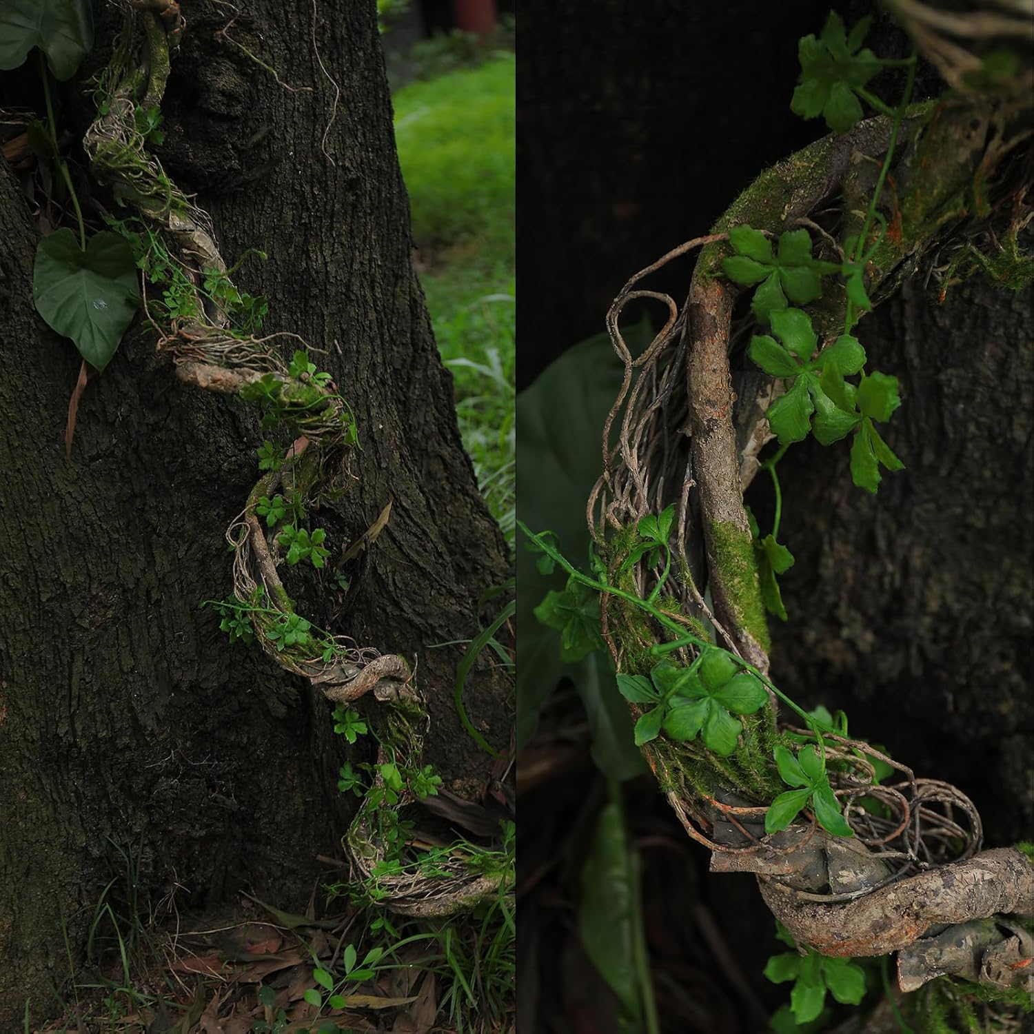 68.9inch Bendable Creepy Artificial Greenery Garland Faux Tree Trunk Branches Twigs Twisted Grape Vines Clover Leaves for Fireplace Mantel Halloween Wall Hanging Outdoor Baby Shower Party Swing Decor - Image 6