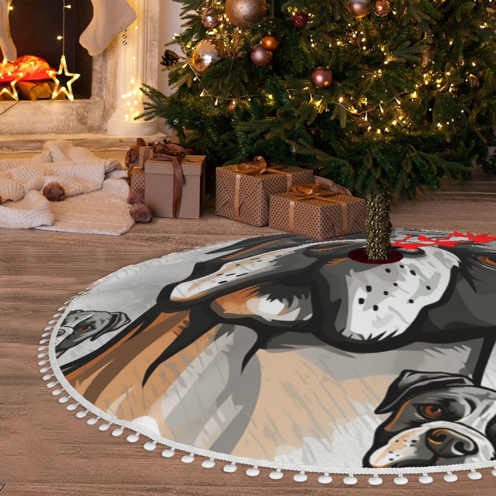 Jupe de sapin de Noël bouledogue de 122 cm en peluche douce blanche