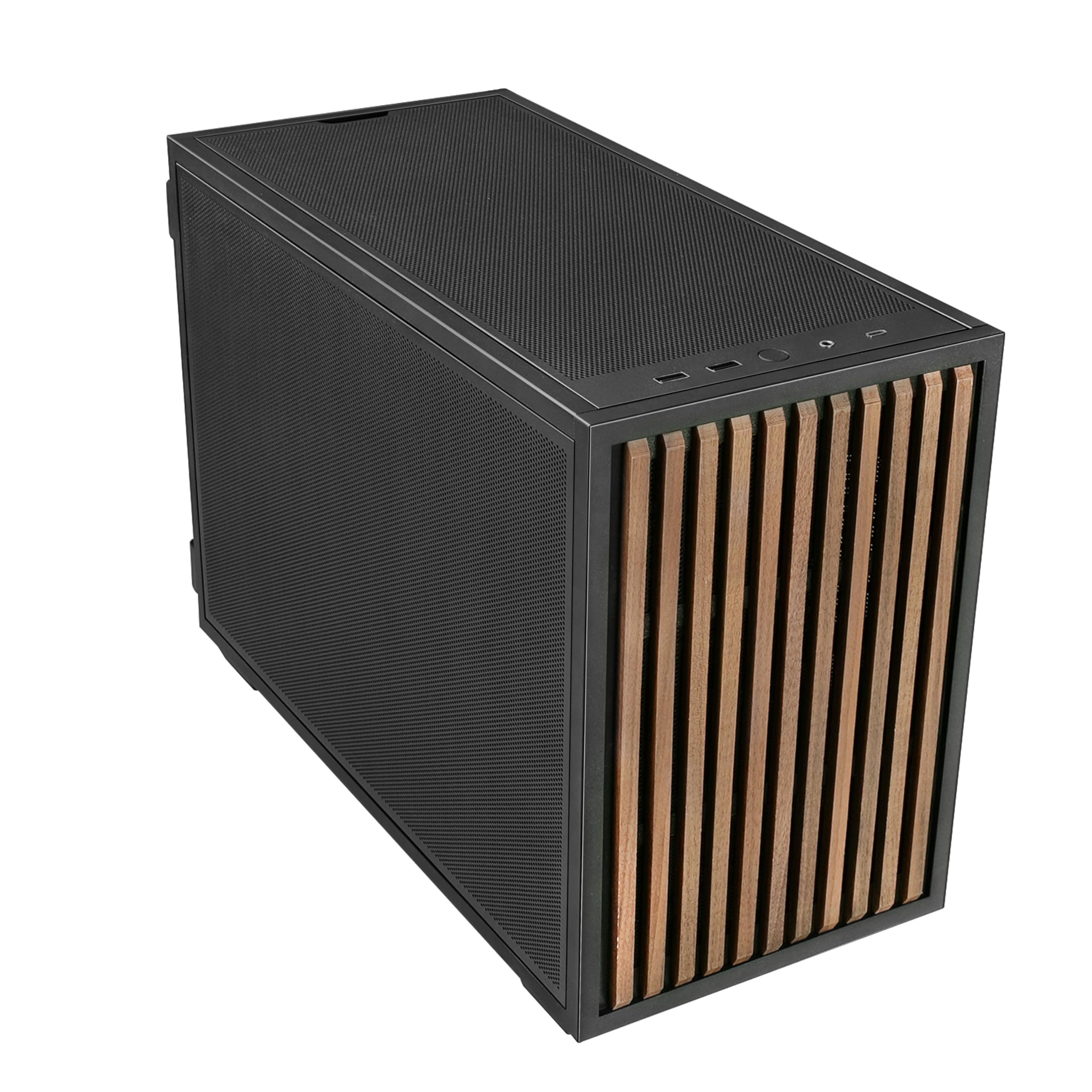 LIAN LI B4-mATX 21.3L PC Case, 358mm GPU, 360 AIO, 2 Slim Fans, Black Wood | 2 Pre-Installed 120mm Slim Top Fans, Supports 360mm AIO, 140mm ATX PSU, Horizontal/Vertical Setup, Small Form Factor (B4X-WD)