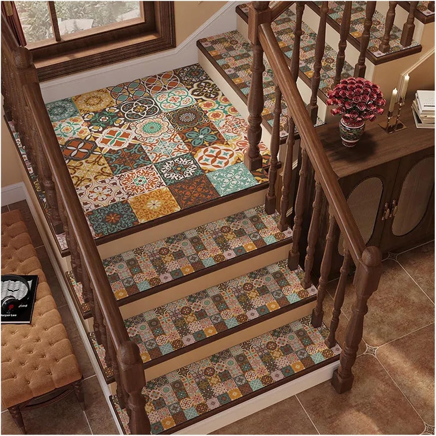 Stair Treads Slip Carpet 1Pc 30cmX80cm Stair Treads Home Steps Soundproof Pads Non-Slip Absorbent Rugs Shock-Absorbing Mats Decor(Style-01)