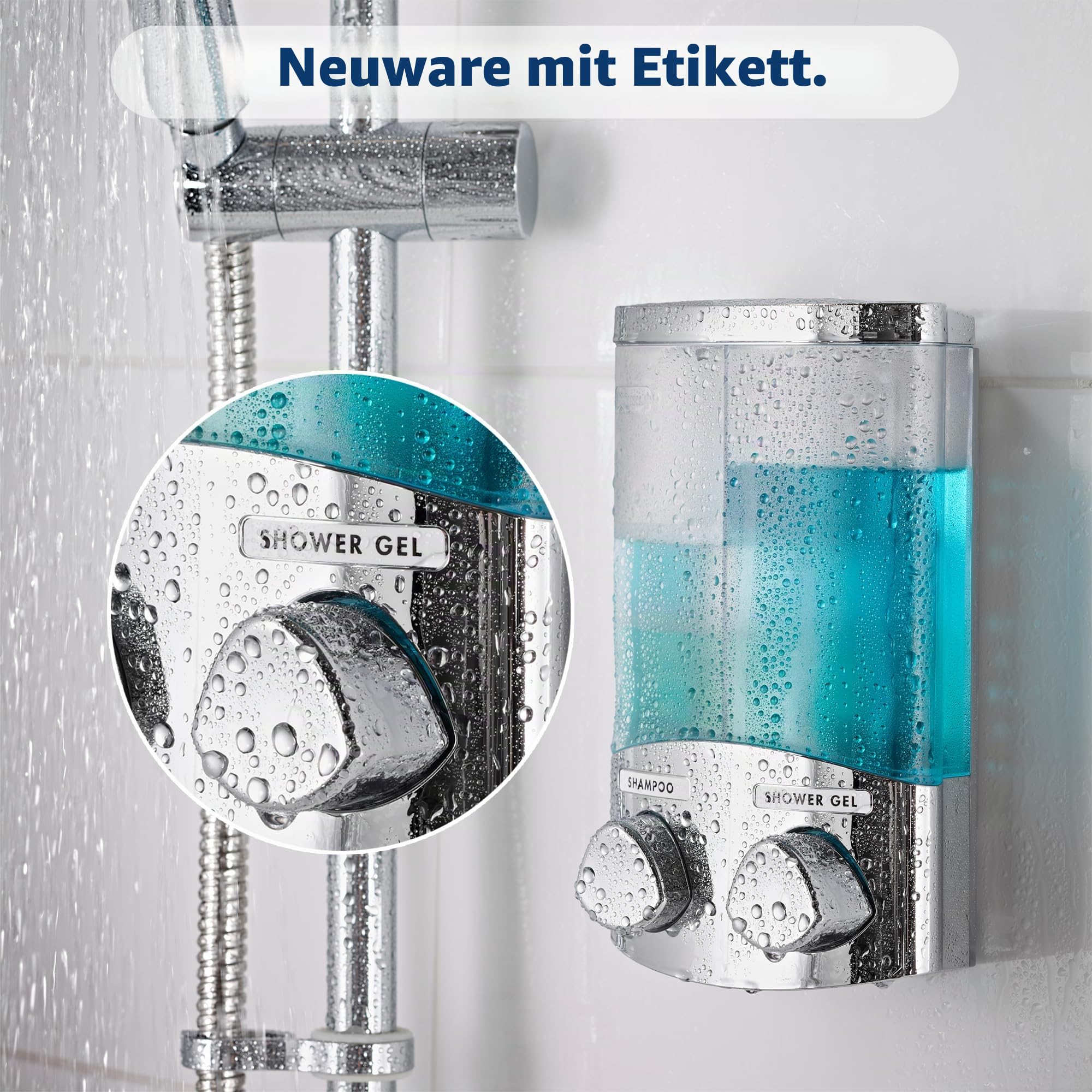 Croydex Seifenspender Wandbefestigung – beseitigt Flaschenchaos, einfaches Nachfüllen mit Einer vordosierten Pumpe für Ihr Duschgel, Shampoo und Spülung, Eck- oder Flachmontage (Chrom, 3 x 450 ml)