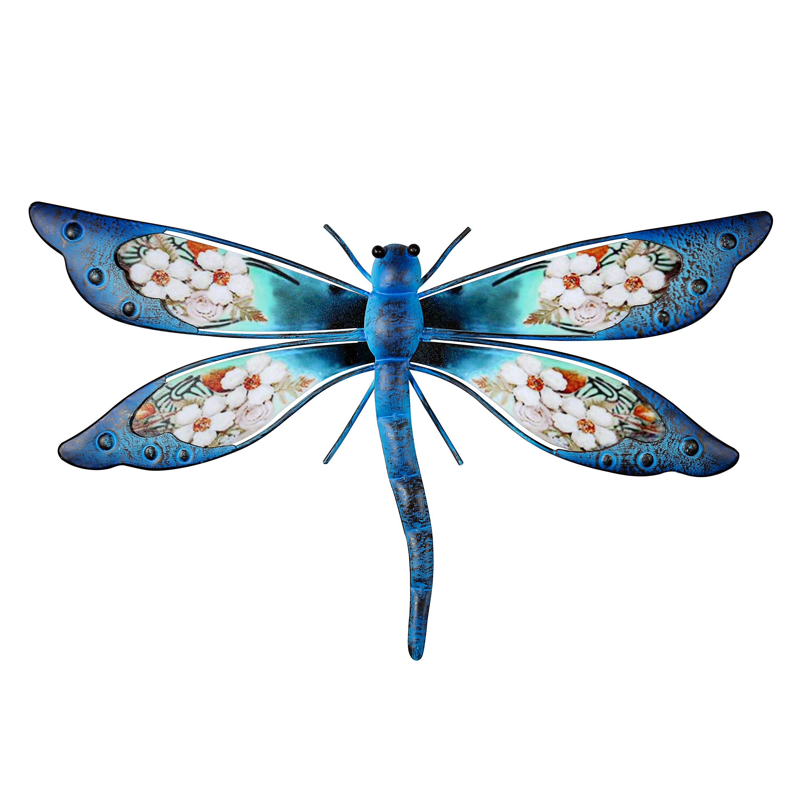 YOUIN Large Metal Dragonfly Decor,Ceramic Dragonfly Outdoor Wall Decor,Wall Art for Living Room,Dragonfly Gifts Ornaments Wall Sculptures Hanging Decorations for Garden Porch Backyard Home,Blue 16"