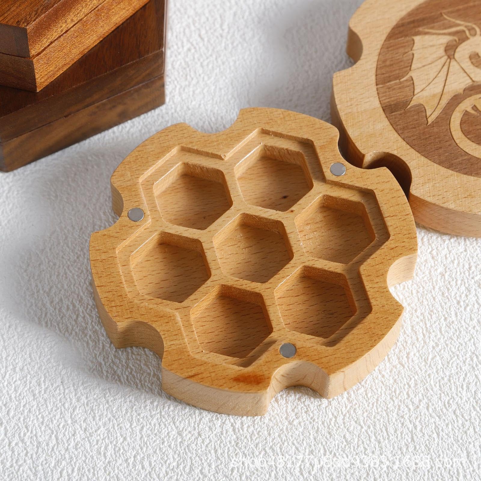 Würfelbox aus Holz, 3er-Set, 7 Stück, für Kinder und Erwachsene, Geschenk-Würfelbox mit Deckel, Buchenfarbe