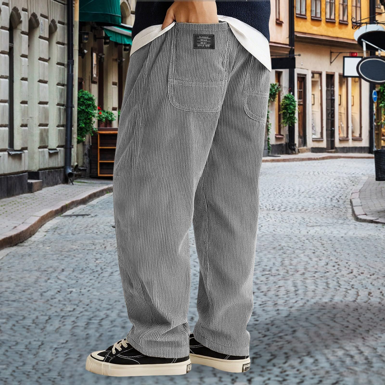 Cordhose Herren Stretch Jogginghose Herren Baggy Mit Taschen Elastischer Taille Freizeithose Sporthose Locker Geschnitten Corduroy Hosen Stoffhose Einfarbig Casual Cord Stoff Herrenhose