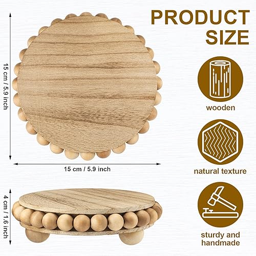 Miniatura 2 de 2 soportes de pedestal de madera con cuentas para exhibición, soportes redondos de granja, acento decorativo para cafetería, baño, isla de cocina,