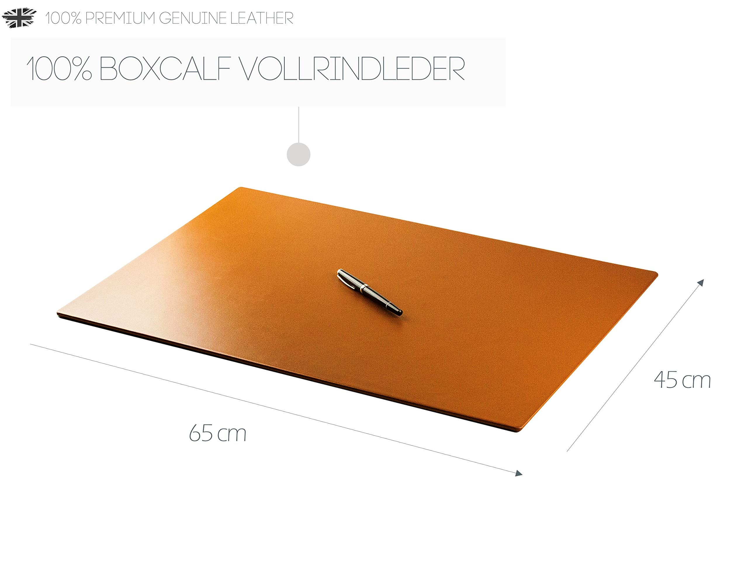 DELMON VARONE - Personalisierbare Schreibtischunterlage XXL aus Premium Leder Boxcalf braun, Rutschfeste Echtleder Schreibunterlage abwaschbar, Schreibtisch Unterlage ideal als Mousepad, 65 x 45 cm