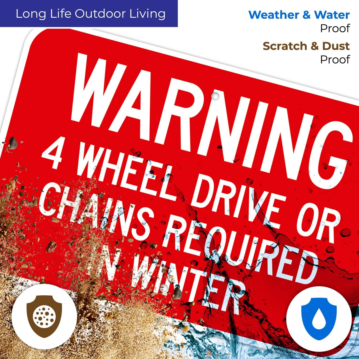 Warning Four Wheel Drive Or Chains Required In Winter Sign, 12x18 Inches, Rust Free .063 Aluminum, Fade Resistant, Made in USA