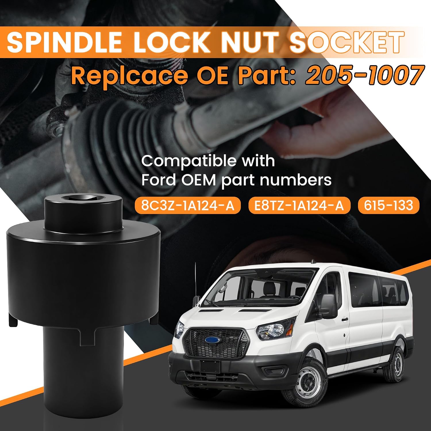 1083 Rear Axle Hub Bearing Spindle Lock Nut Socket Wrench Removal Tool Compatible with 2015-2025 Transit 150 250 350 3.2L 3.5L 3.7L RWD Replaces 205-1007, 8C3Z1A124A, E8TZ1A124A,615-133