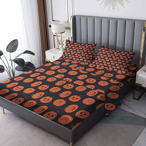Sábanas de Halloween divididas tamaño King para cama ajustable, sábanas de calabaza para niños y niñas, sábanas y fundas de almohada, juego de 5