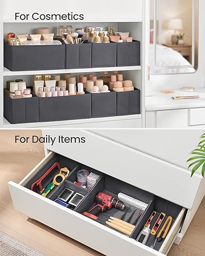 Miniatura 7 de SONGMICS Organizador de cajones, organizadores de cajones de aparador, juego de 6, contenedores de almacenamiento plegables de tela para calcetines,