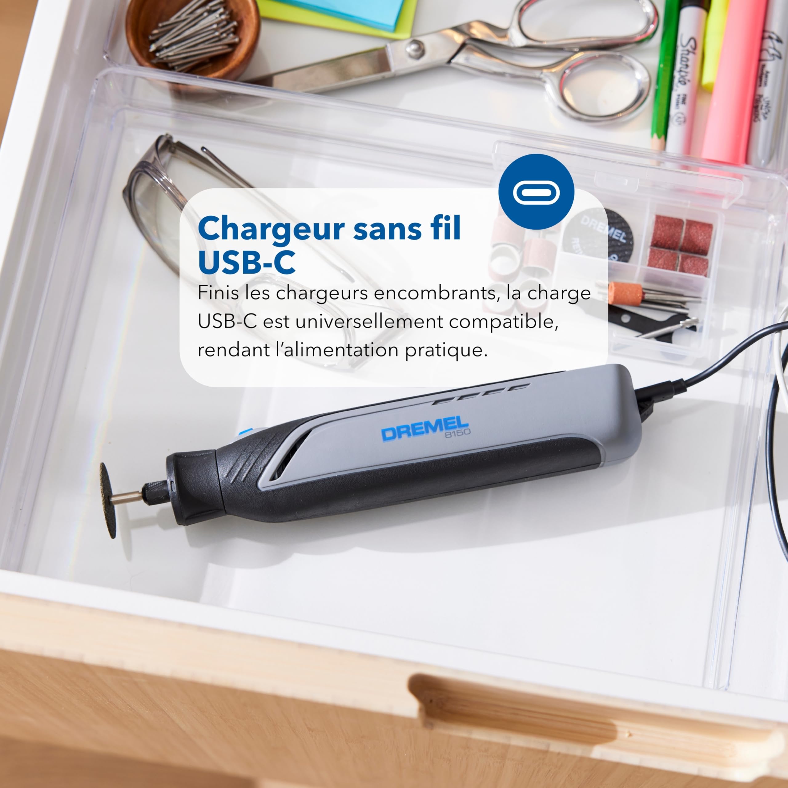 Dremel 8150 outil multi-usage sans-charbon 7,2 V batterie rechargeable USB-C 2 Ah 20 accessoires vitesse variable 5.000-30.000 tr/min