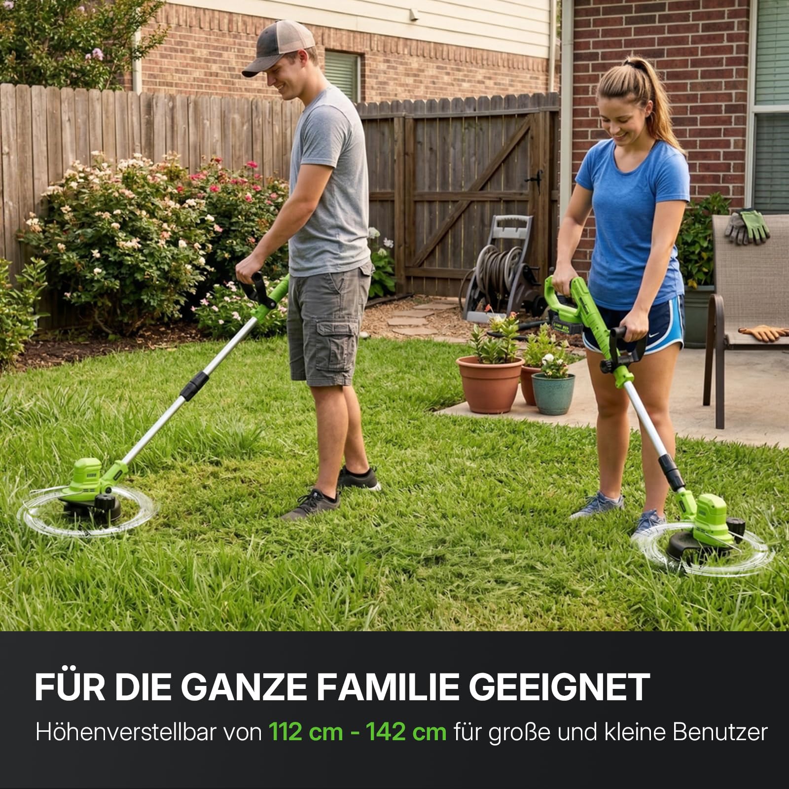 WORKIT 20V Akku Rasentrimmer mit Akku und Ladegerät, 2-in-1 Freischneider Akku, Bürstenloser Motor, inkl. 2x 4,0 Ah Akkus, Teleskopstiel für Unkrautentfernung, Gartenpflege Set