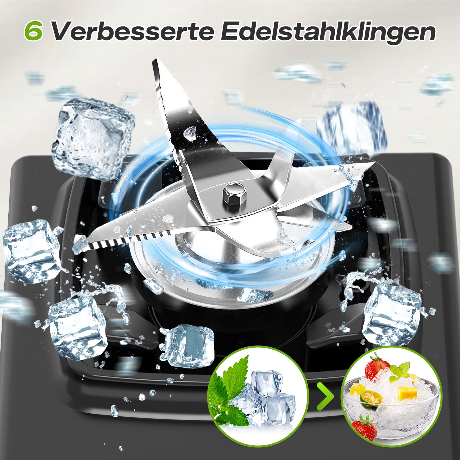 OMMO 2L Standmixer Hochleistungsmixer, Mixer Smoothie Maker Max 1800W | für Eisbrechen, Milkshakes, Gefriergetränke, Timer und Geschwindigkeitssteuerung, 6 Verbesserte Edelstahlklingen, BPA Frei