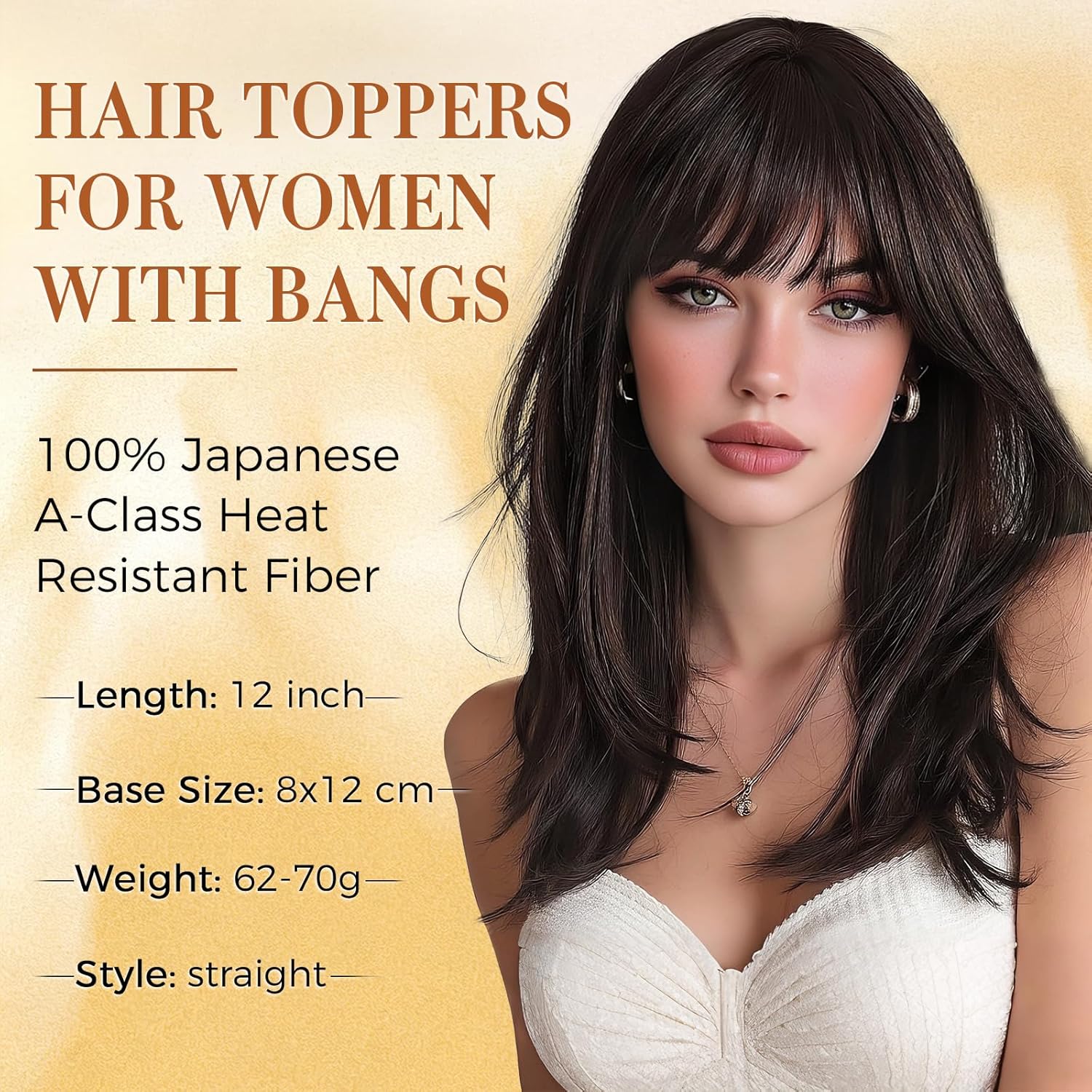 SOFEIYAN Hair Topper with Bangs, 12 Inch Straight Hair Toppers for Women with Thinning Hair, Layered Synthetic Clip-In Topper, Crown Toppers Hair Pieces for Adding Volume, Dark Brown & Medium Brown