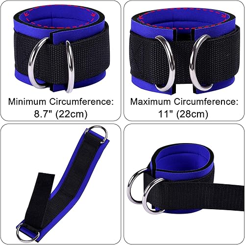 Miniatura 4 de 1 par de correas de tobillo de fitness para máquina de cable, doble anillo en D, ajuste cómodo ajustable de neopreno, para hombres y mujeres