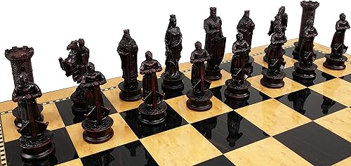 Miniatura 8 de Medieval Times King Richard The Lionheart Knights - Juego de ajedrez de color antiguo para hombre, con tablero de color nogal oscuro brillante de 18