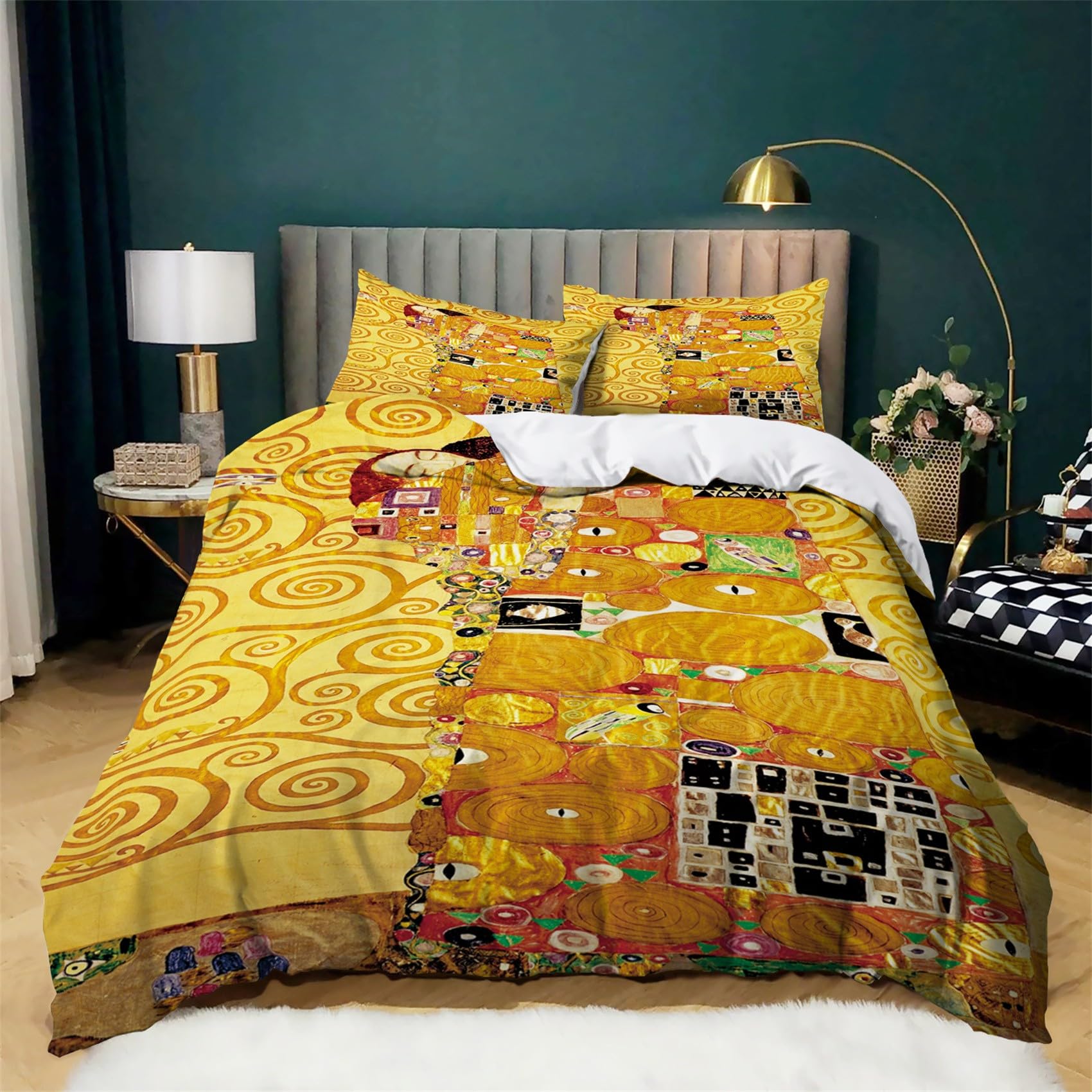 BanbE Bettwäsche Klimt-Muster 180x200 cm Weich & Bügelfrei Bettbezug mit Reißverschluss - Bettwäsche Set für Modern Schlafzimmer mit 2 Kissenbezüge 80x80 cm