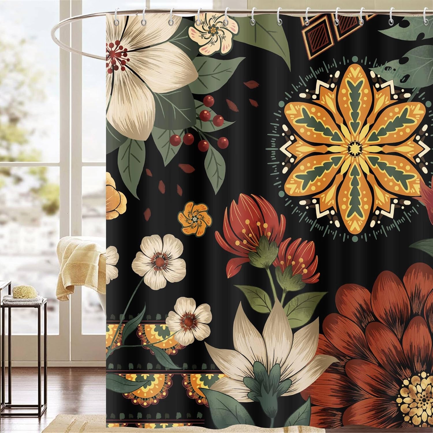 Amazon.com: TOENGS Boho Floral Shower Curtains for Bathroom Boho Decor ...
