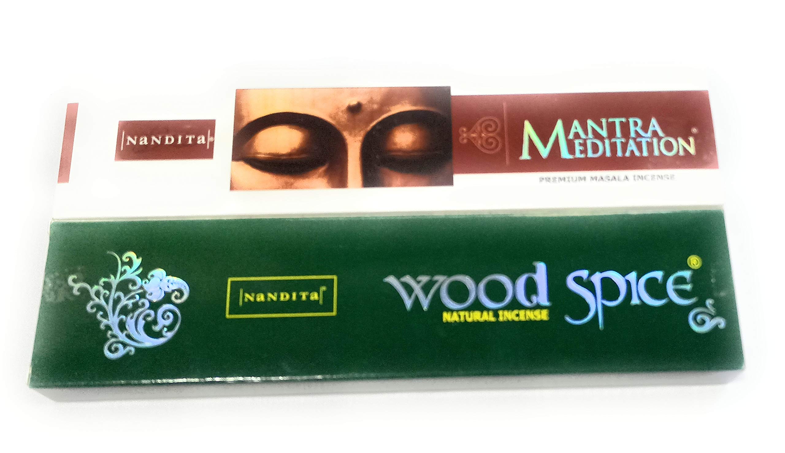 Nandita Acharya Combo of Wood Spice and Meditation - Premium Masala Incense Sticks - Pack of 6 x 50gm (3 of Each Variety)
