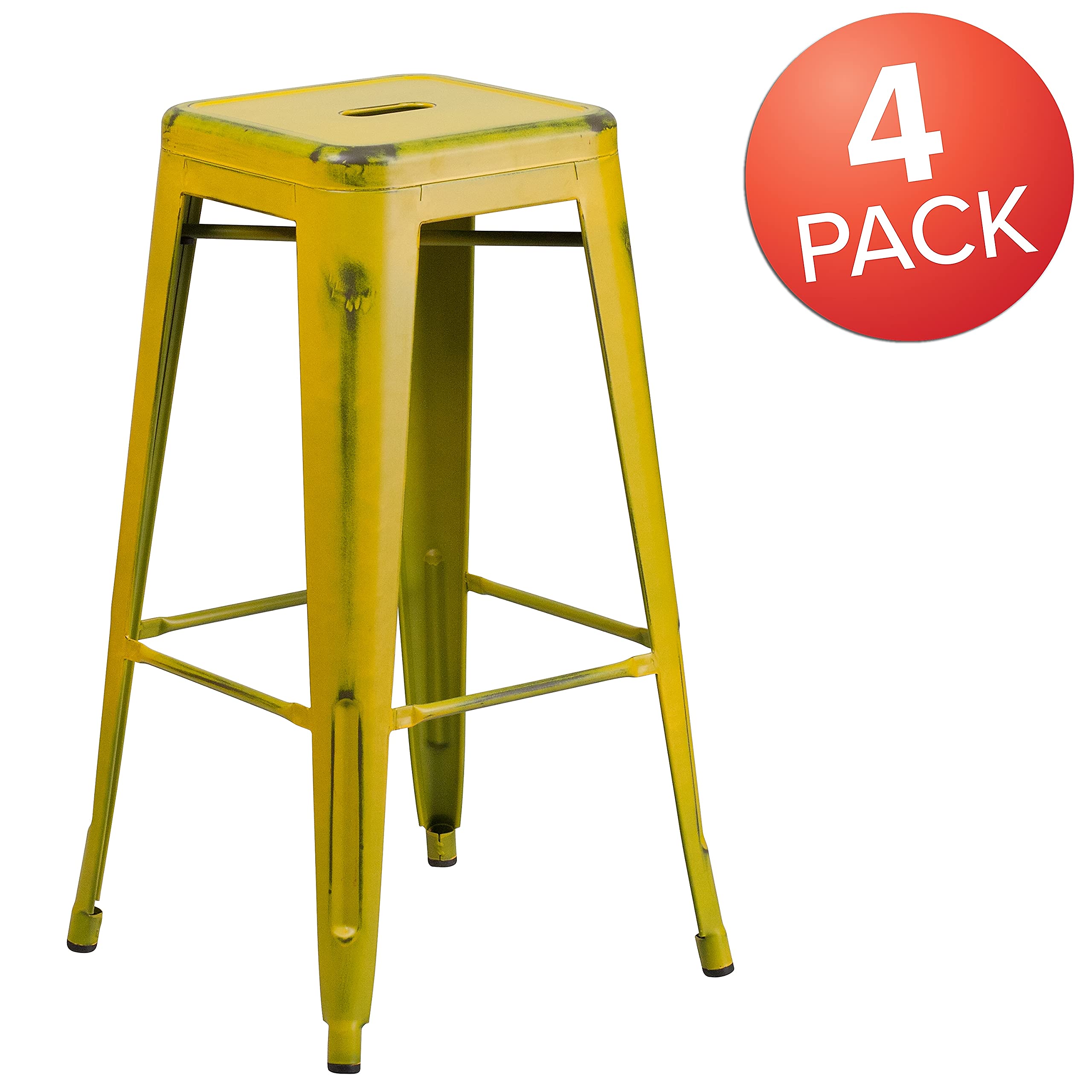 Flash Furniture - Sgabello da Bar in Metallo Anticato per Interni, 76 cm, Colore Nero 4 pz 4 pz Giallo