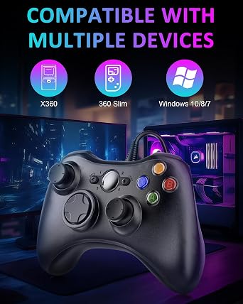 Suoxiom Wired Xbox 360 Controller for PC, USB Gaming Gamepad with Ergonomic Design, Plug & Play Dual Vibration Controller Compatible with Xbox 360 & Windows 10/8/7/XP